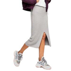Free People Ribbed Knit Skyline Midi Skirt Grey Womens Sz XS